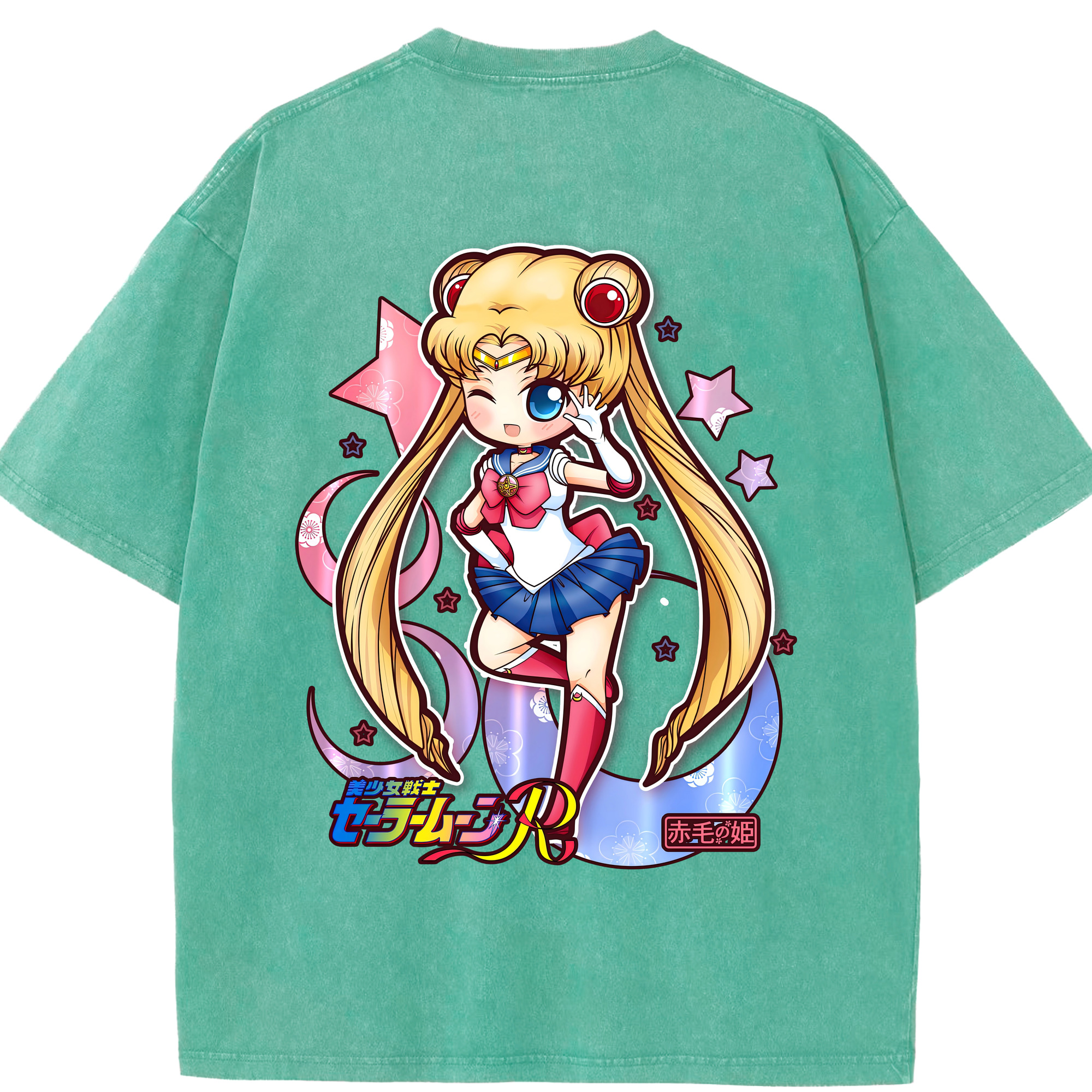 （画像用） 美少女戦士セーラームーン 月野 うさぎ つきの うさぎ Sailor Moon Tsukino Usagi 綿100% ヴィンテージ風 半袖Tシャツ（背面プリント）